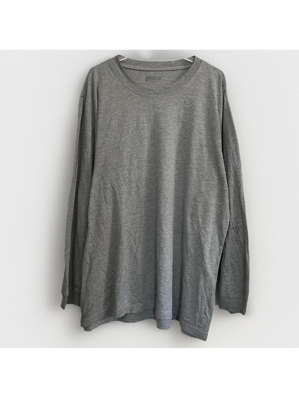 Habano Men's Grey Long Sleeve Crew Neck T-Shirt Soft Basic Minimalist Large